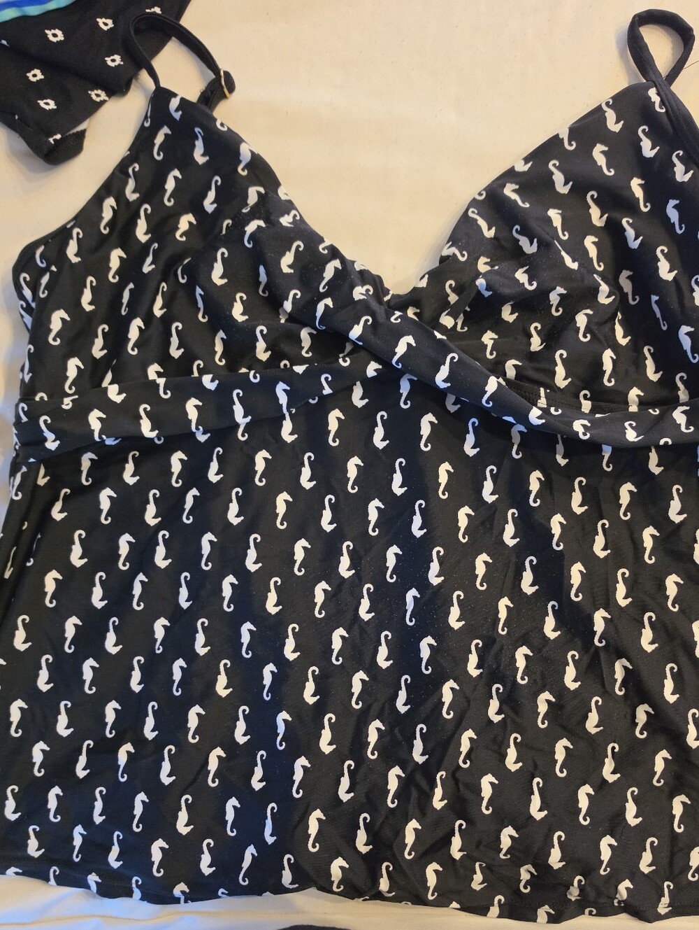 Black Cami Tank with White Seahorse Print
